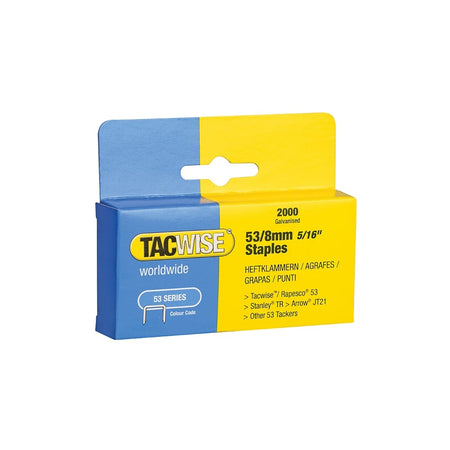 Tacwise 53 Light Duty Staples 8mm (Type JT21, A) Pack 2000