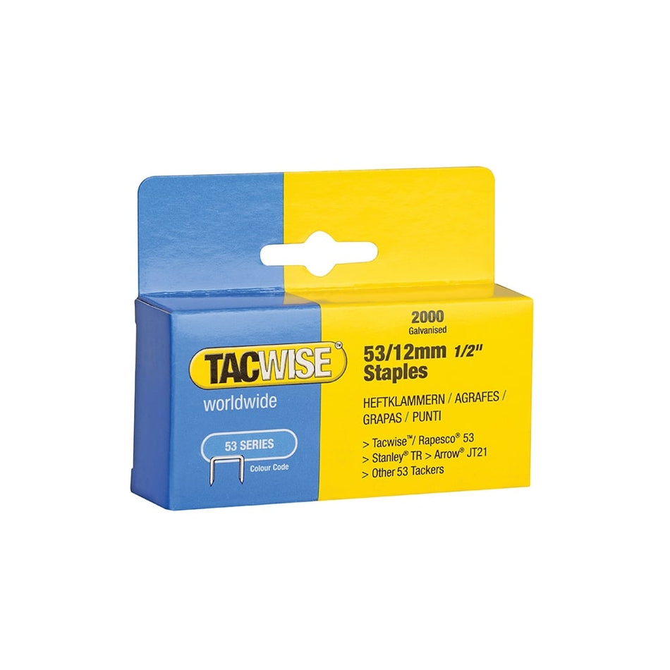 Tacwise 53 Light Duty Staples 12mm (Type JT21, A) Pack 2000