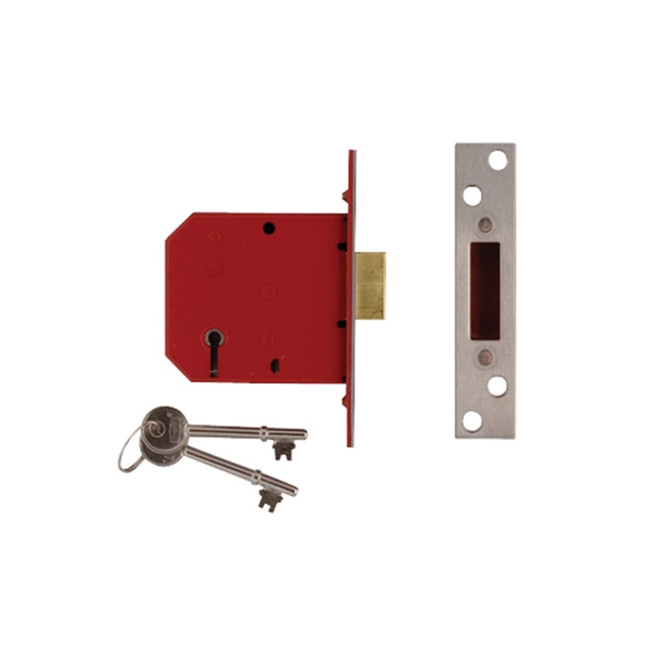 UNION 2101 5 Lever Mortice Deadlock Satin Brass Finish 65mm 2.5in Box