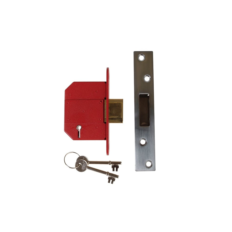 UNION StrongBOLT 2100S BS 5 Lever Mortice Deadlock 68mm 2.5in Satin Chrome Visi
