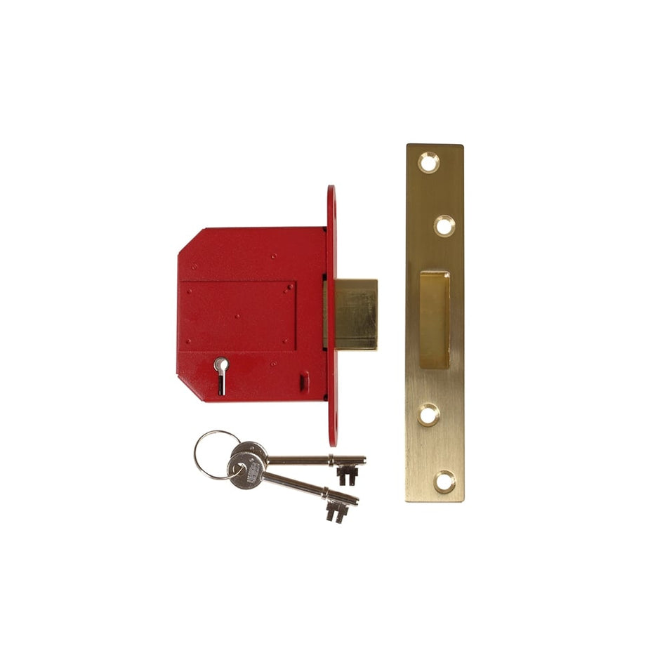 UNION StrongBOLT 2100S BS 5 Lever Mortice Deadlock 81mm 3in Satin Brass Visi