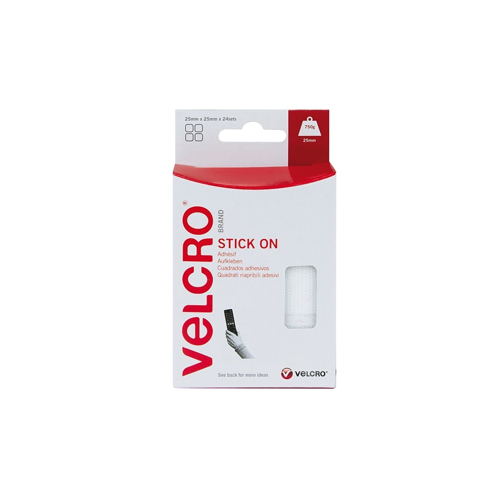 VELCRO???? Brand Stick On VELCRO???? Brand Squares 25mm White Pack of 24