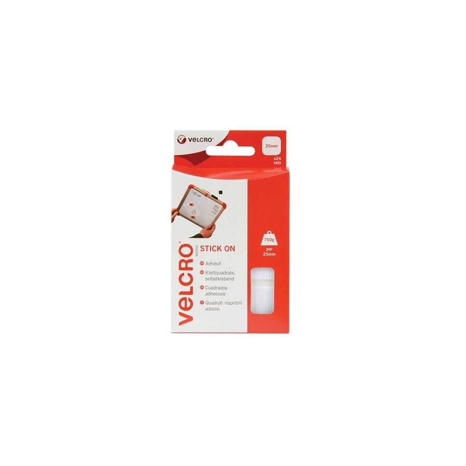 VELCRO???? Brand Stick On VELCRO???? Brand Squares 25mm White Pack of 24