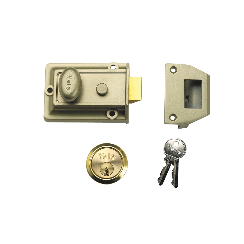 Yale Locks 77 Traditional Nightlatch 60mm Backset Nickel Brass Finish SC Cylinder Box