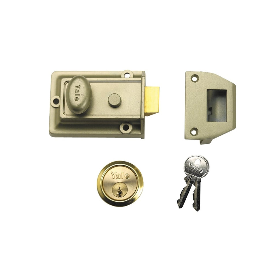 Yale Locks 77 Traditional Nightlatch 60mm Backset Nickel Brass Finish SC Cylinder Box