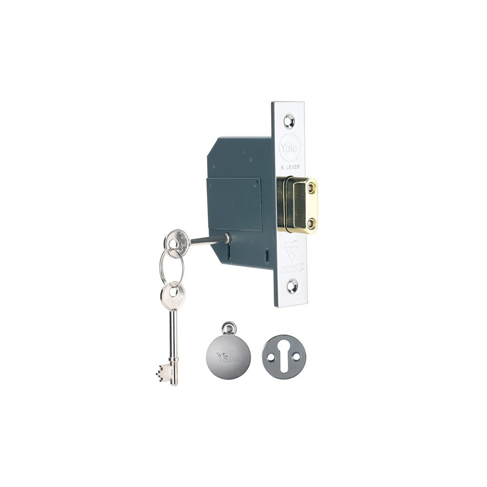 Yale Locks PM562 Hi-Security BS 5 Lever Mortice Deadlock 68mm 2.5 inch Polish Chrome