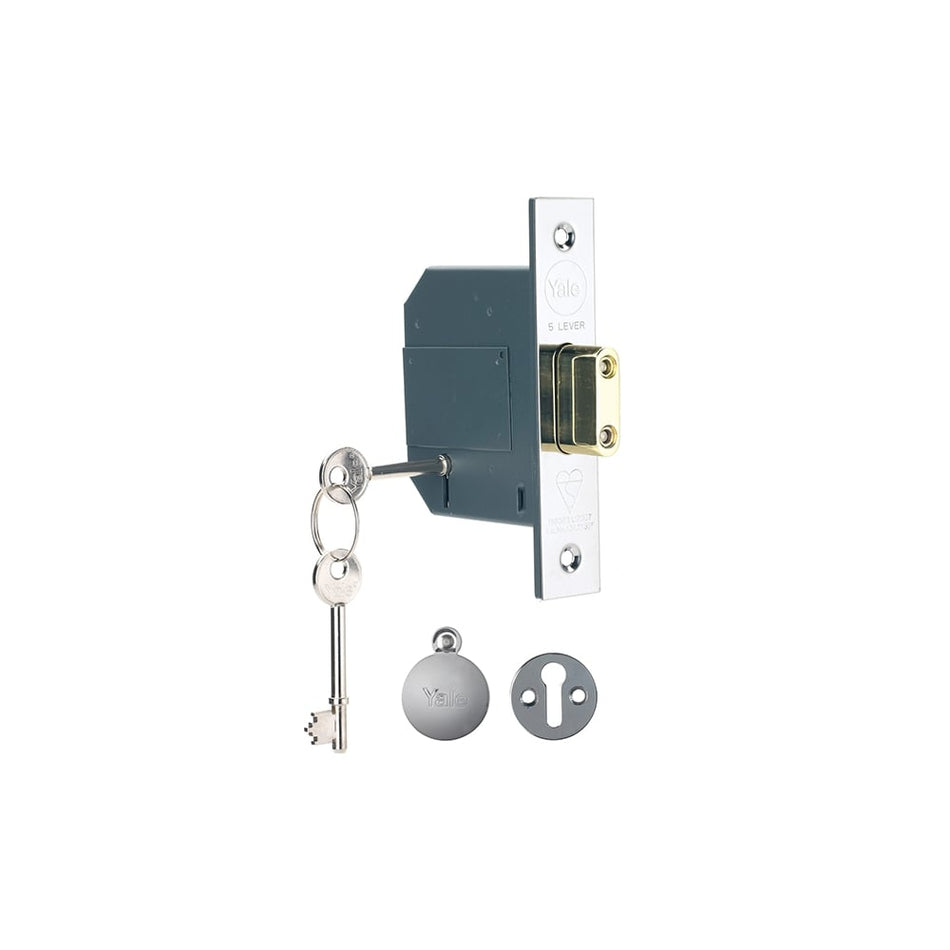 Yale Locks PM562 Hi-Security BS 5 Lever Mortice Deadlock 68mm 2.5 inch Polish Chrome