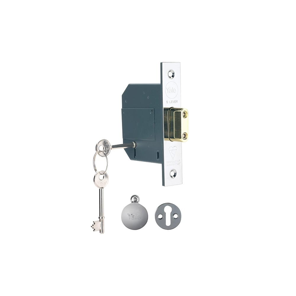 Yale Locks PM562 Hi-Security BS 5 Lever Mortice Deadlock 81mm 3 inch Polish Chrome