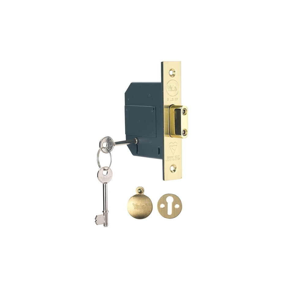 Yale Locks PM562 Hi-Security BS 5 Lever Mortice Deadlock 68mm 2.5 inch Polish Brass
