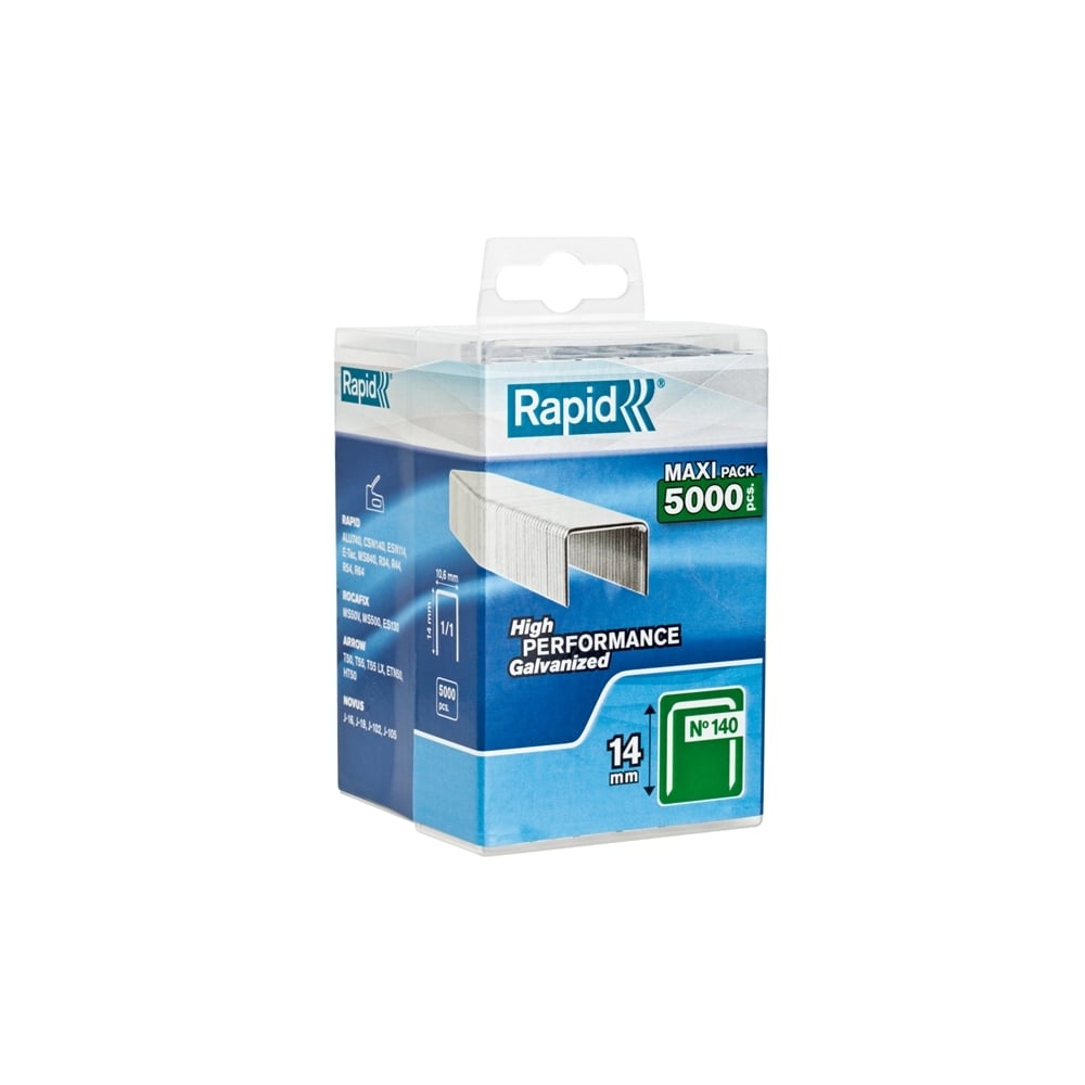 Rapid 140/14 14mm Galvanised Staples Poly Pack 5000