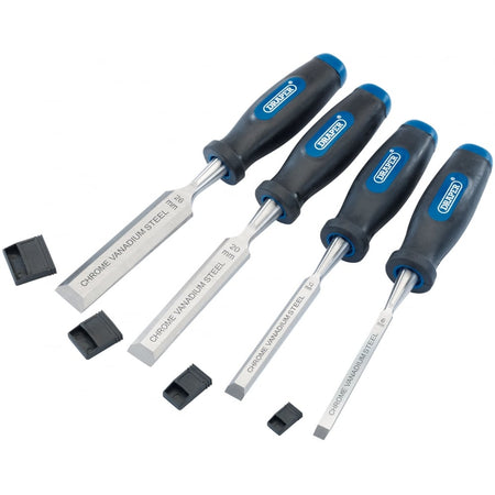 DRAPER 4 Piece Bevel Edge Wood Chisel Set: Model No. DWCSGSET4