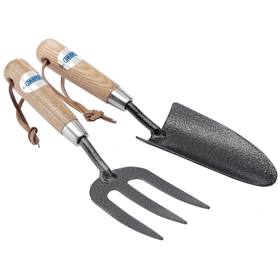 DRAPER 2 Piece Carbon Steel Heavy Duty Hand Fork and Trowel Set with Ash Handles: Model No. GCAFT2/I