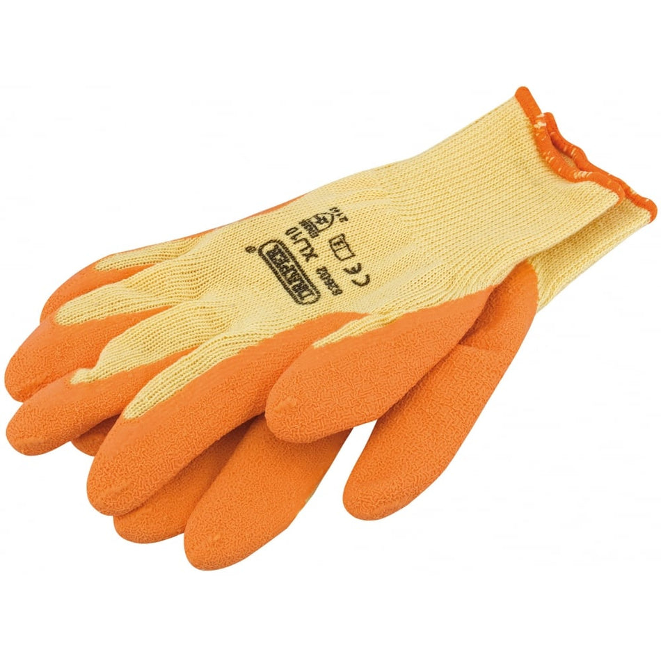 DRAPER Orange Heavy Duty Latex Coated Work Gloves - Extra Large: Model No. HDLGA/B