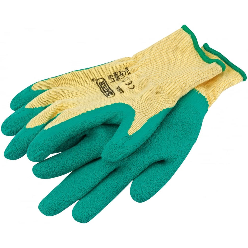 DRAPER Green Heavy Duty Latex Coated Work Gloves - Large: Model No. HDLGA/B