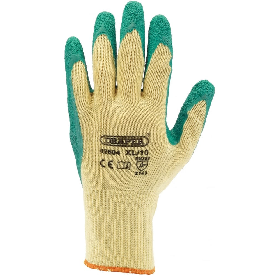 DRAPER Green Heavy Duty Latex Coated Work Gloves - Extra Large: Model No. HDLGA/B