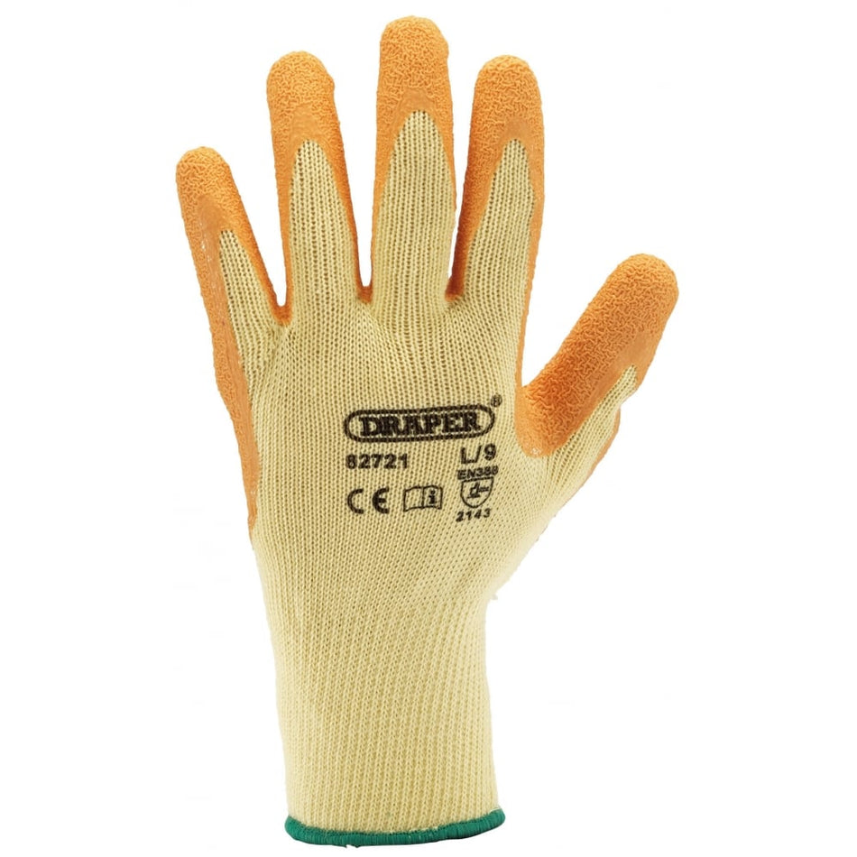 DRAPER Orange Heavy Duty Latex Coated Work Gloves - Large: Model No. HDLGA/B
