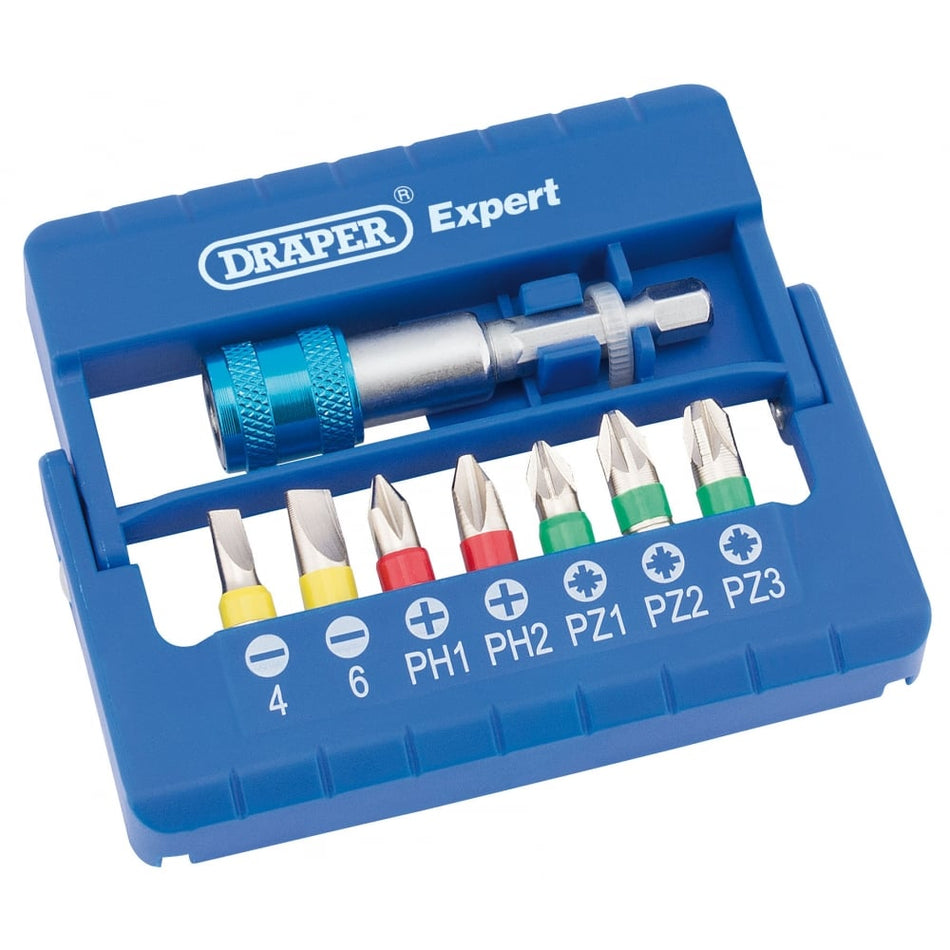 DRAPER Coloured Screwdriver Bit Set With Magnetic Holder (8 piece): Model No. CMBH8