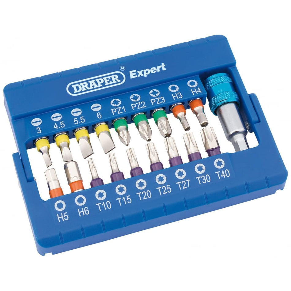 DRAPER Coloured Screwdriver Bit Set With Magnetic Holder (19 piece): Model No. CMBH19