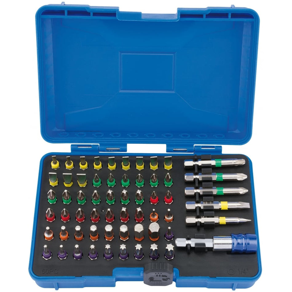 DRAPER Coloured Screwdriver Bit Set With Magnetic Holder (60 piece): Model No. CMBH60