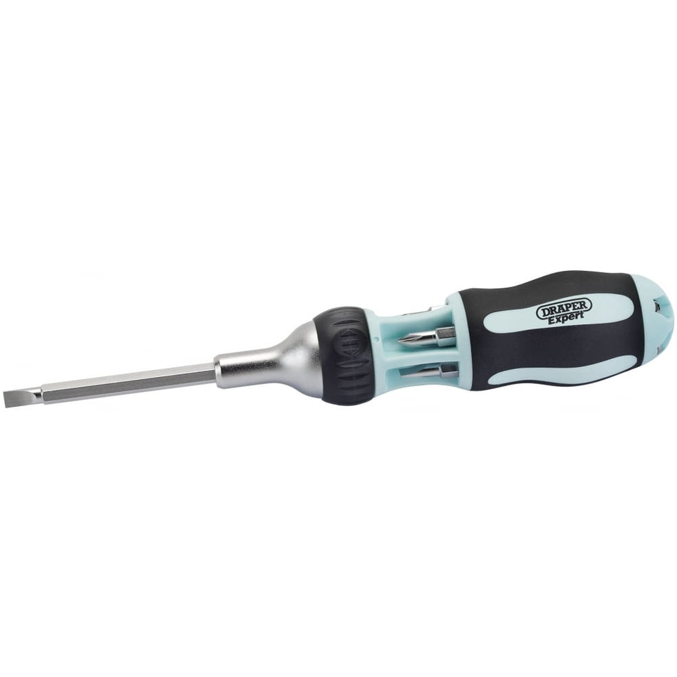 DRAPER Soft Grip 7 in 1 Ratcheting Screwdriver and Bit Set: Model No. 995/7