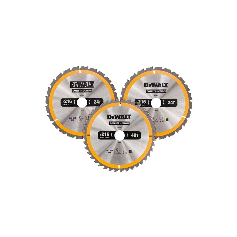 Construction Circular Saw Blade 3 Pack 216 x 30mm 2 x 24T 1 x 40T