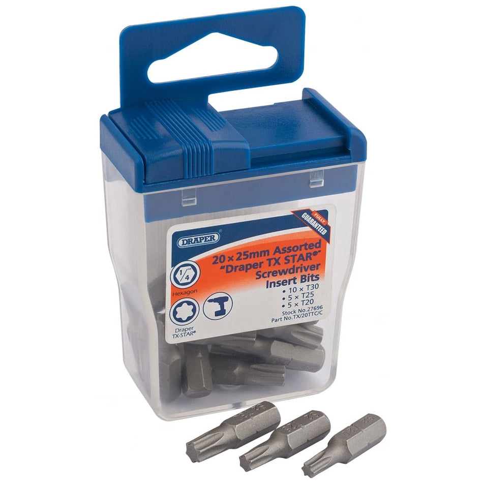 DRAPER Draper TX-Star; 25mm Long Insert Bits (20 x Assorted): Model No. TX/20TTC/C
