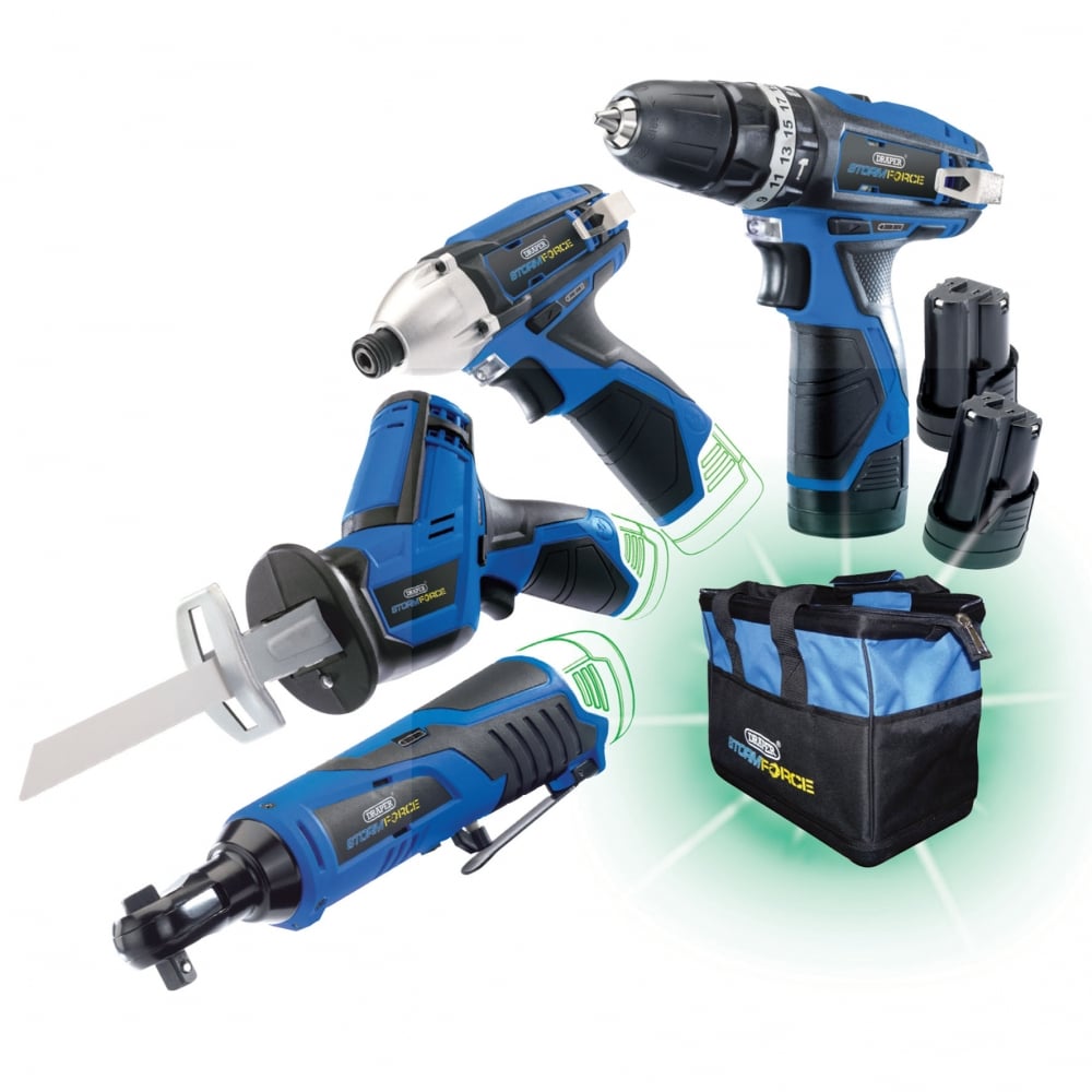 DRAPER 10.8V Drill 4 Pack +3 Batteries and Bag - Stormforce Interchange Ultimate Deal: Model No. *10.8V4+3
