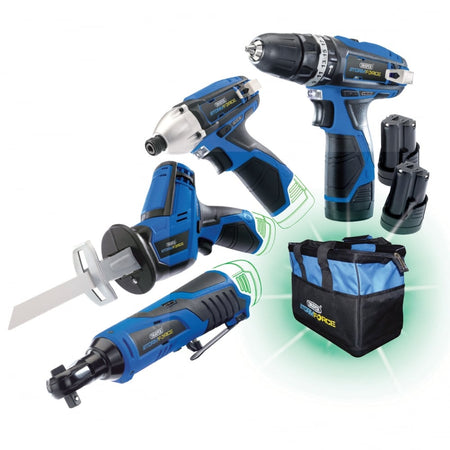 DRAPER 10.8V Drill 4 Pack +3 Batteries and Bag - Stormforce Interchange Ultimate Deal: Model No. *10.8V4+3
