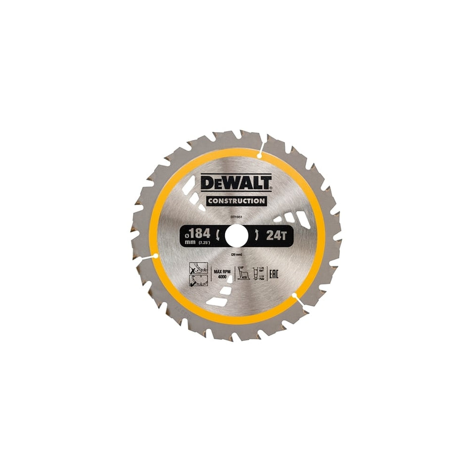 DEWALT Construction Circular Saw Blade 184 x 20mm x 24T