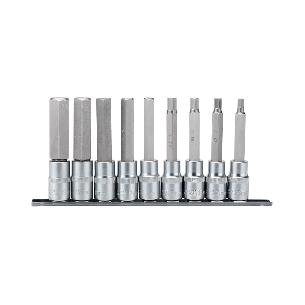 DRAPER 1/2" Sq. Dr. 100mm Long Metric Hexagonal Socket Bit Set (9 Piece) : Model No. H-HEX/9/100