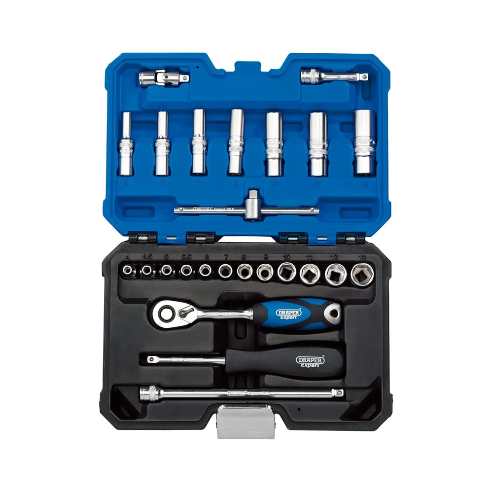 DRAPER 1/4" Sq. Dr. Metric Socket Set (25 Piece) : Model No. B25MN/SG