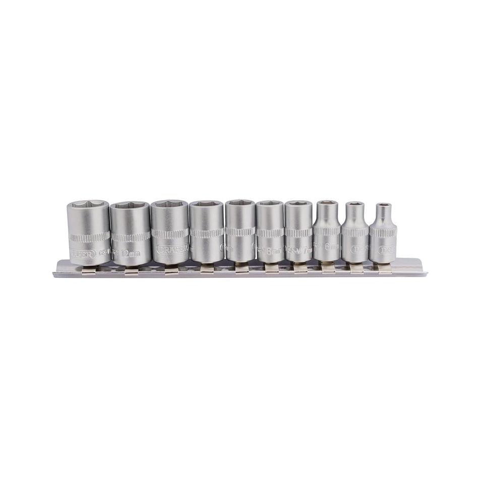 DRAPER 1/4" Sq. Dr. Metric Sockets on Metal Rail (10 piece) : Model No. BD10MM
