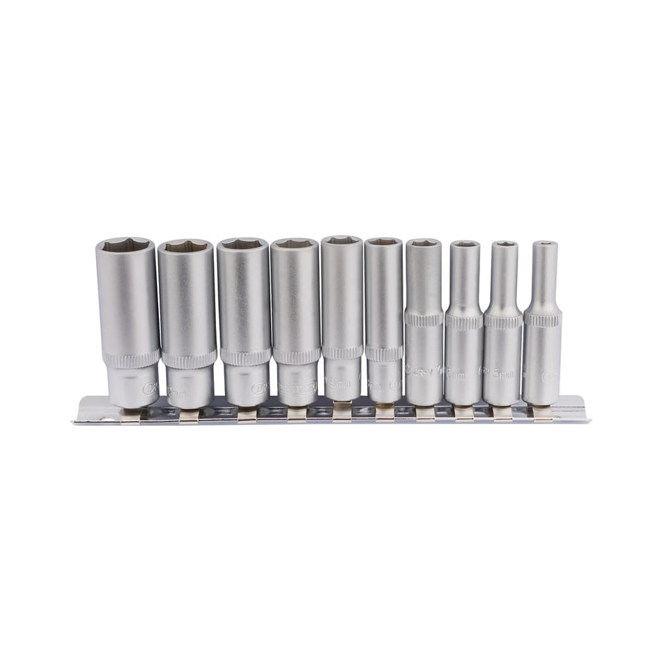 DRAPER 1/4" Sq. Dr. Metric Deep Sockets on Metal Rail (10 piece) : Model No. BD10MMD
