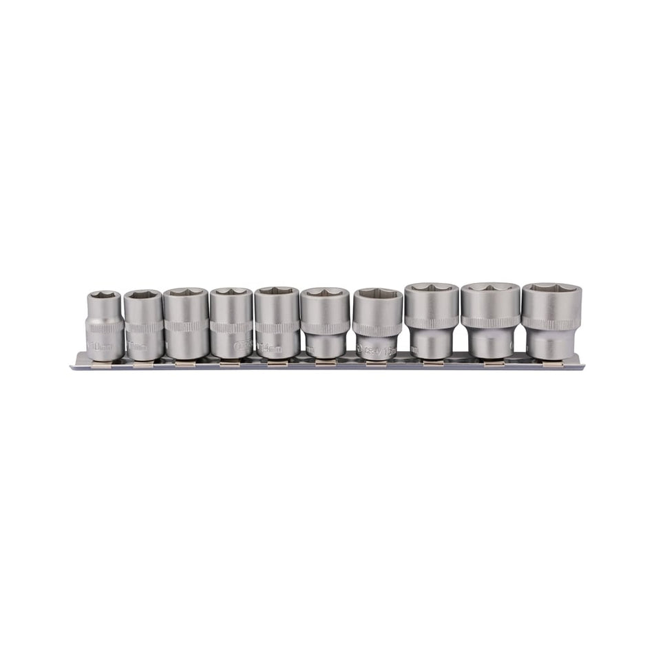 DRAPER 3/8" Square Drive Socket Set on Metal Rail (10 Piece) : Model No. DD10MM