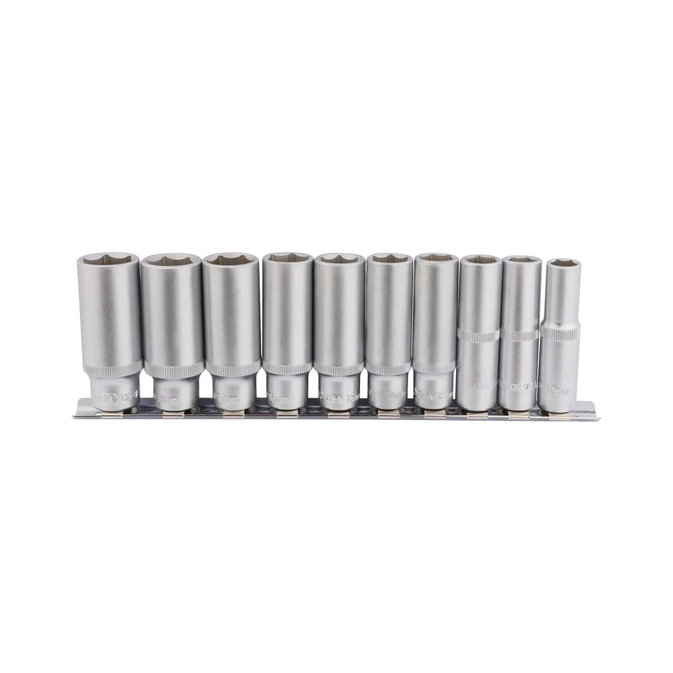 DRAPER 3/8" Square Drive Deep Socket Set on Metal Rail (10 Piece) : Model No. DD10MMD