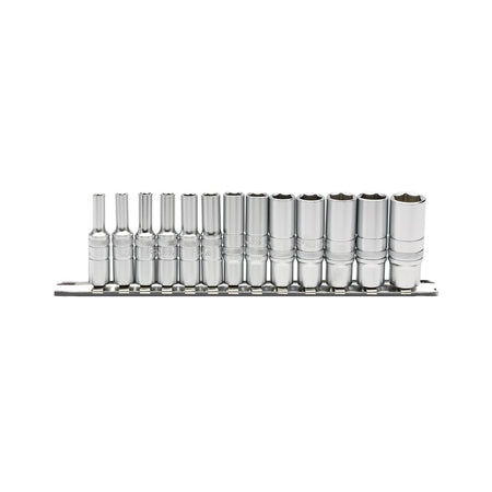DRAPER 1/4" Sq. Dr. Deep Metric Sockets on Metal Rail (13 piece) : Model No. B13MD/SR