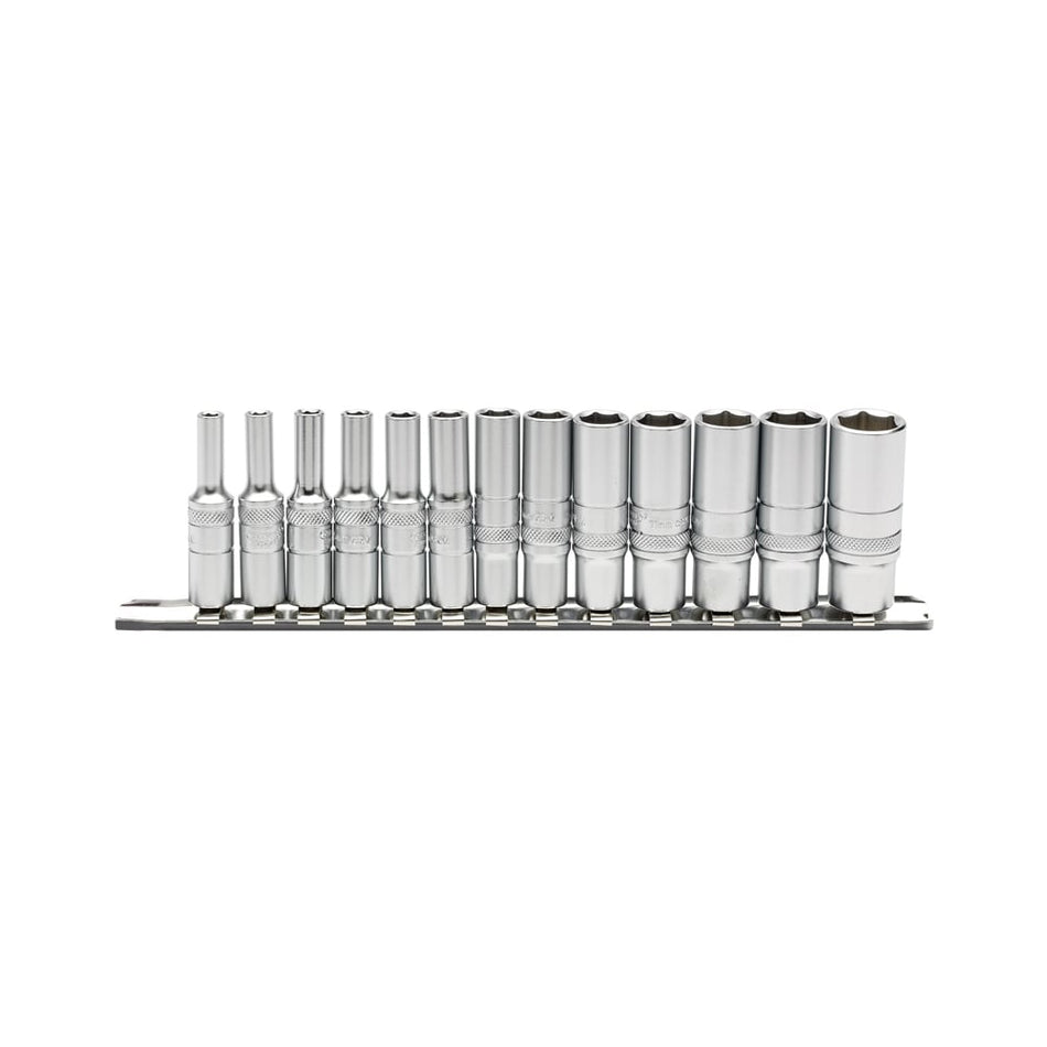 DRAPER 1/4" Sq. Dr. Deep Metric Sockets on Metal Rail (13 piece) : Model No. B13MD/SR