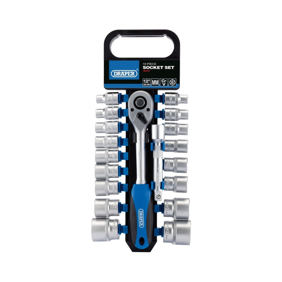 DRAPER 1/2" Sq. Dr. Metric Socket and Ratchet Set (19 Piece) : Model No. HD19M/PR