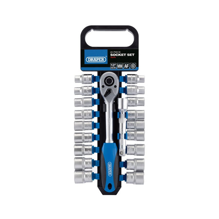 DRAPER 1/2" Sq. Dr. Combined MM/AF Socket and Ratchet Set (20 piece) : Model No. HD20AM/PR
