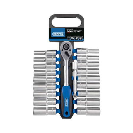 DRAPER 1/2" Sq. Dr. Combined MM/AF Deep Socket and Ratchet Set (20 Piece) : Model No. HD20AMD/PR
