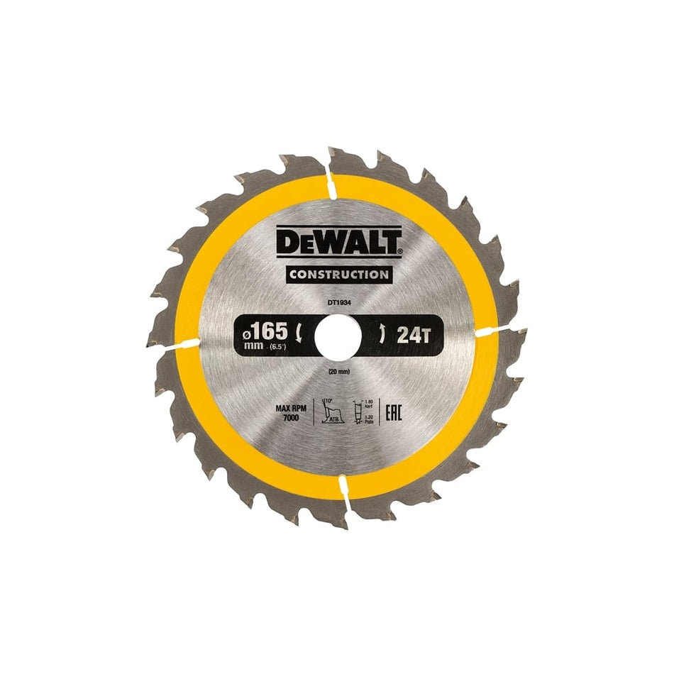 DEWALT Construction Circular Saw Blade 165 x 20mm x 24T