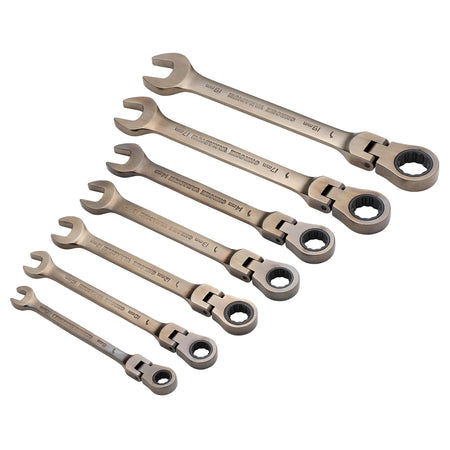 DRAPER Combination Spanner Set with Flexible Heads (7 Piece): Model No. 8230FMM/7/BK