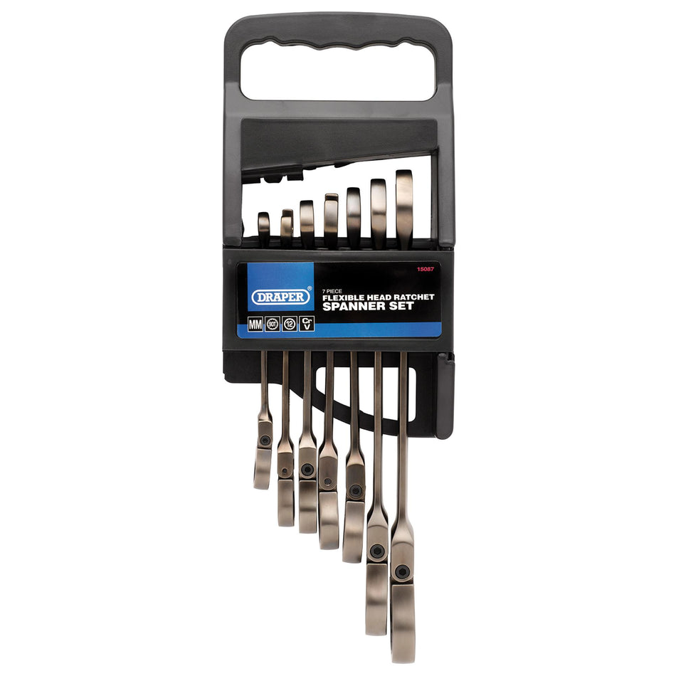 DRAPER Combination Spanner Set with Flexible Heads (7 Piece): Model No. 8230FMM/7/BK