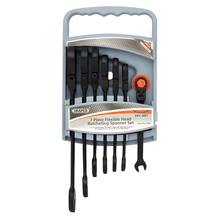 DRAPER Combination Spanner Set with Flexible Heads (7 Piece): Model No. 8230FMM/7/BK
