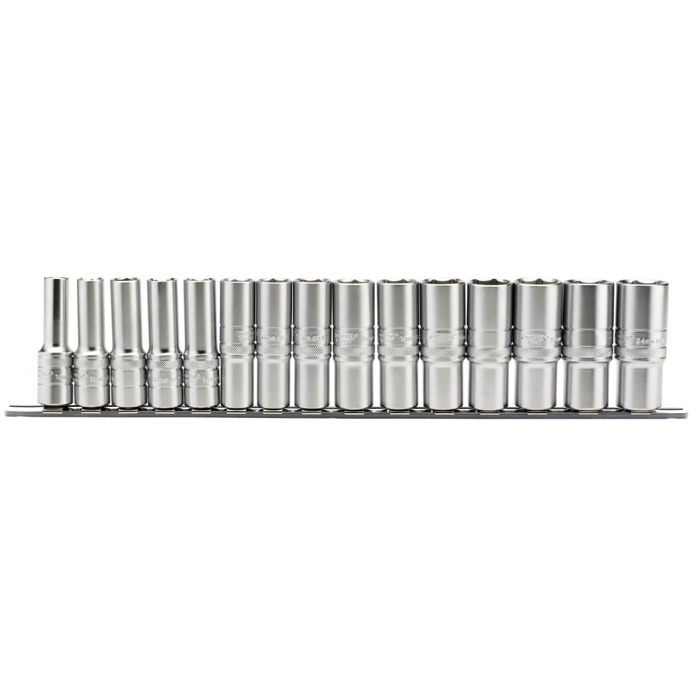DRAPER 1/2" Sq. Dr. Metric Deep Sockets on a Socket Rail (15 Piece): Model No. H15MD/SR