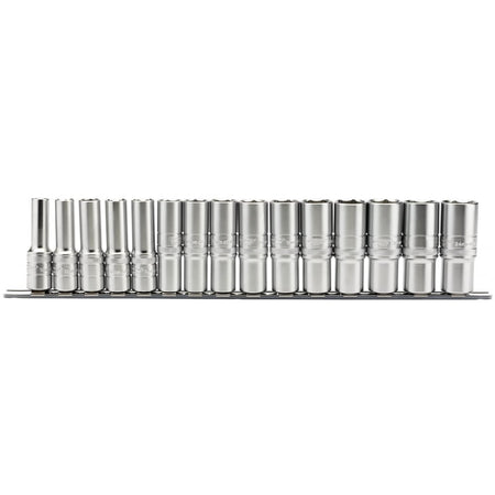 DRAPER 1/2" Sq. Dr. Metric Deep Sockets on a Socket Rail (15 Piece): Model No. H15MD/SR