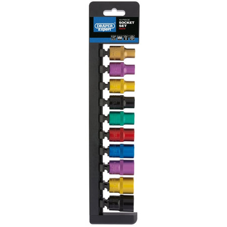 DRAPER 1/2" Sq. Dr. Metric Coloured Socket Set (10 Piece): Model No. H10M/6PT/C/E