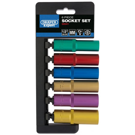 DRAPER 1/2" Sq. Dr. Metric Coloured Deep Socket Set (10 Piece): Model No. H6M/6PT/C/E
