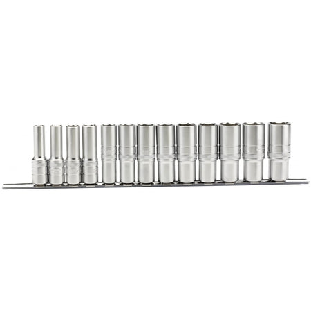 DRAPER 1/2" Sq. Dr. Imperial Deep Sockets on a Metal Rail (13 Piece): Model No. H13AD/SR