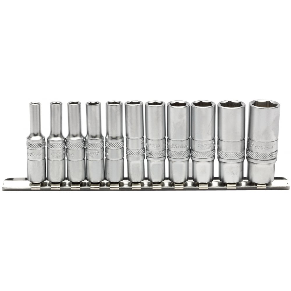 DRAPER 1/4" Sq. Dr. Imperial Deep Sockets on Metal Rail (11 piece): Model No. B11AD/SR